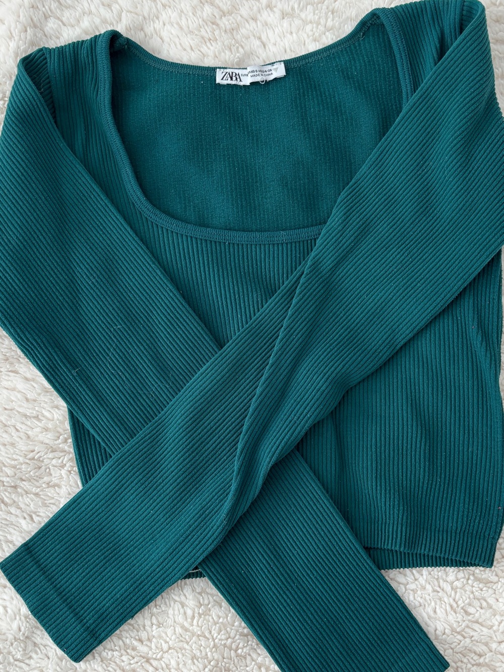 Zara Teal Ribbed Scoop-Neck Long Sleeve Sweater